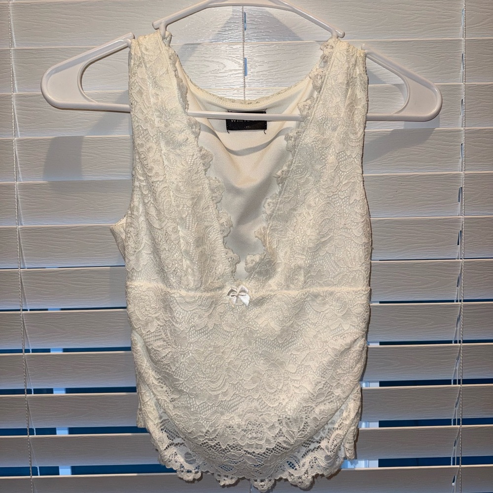 White Fox Ivory Lace Tank with Scalloped Neckline